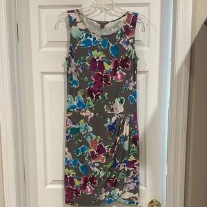 Tommy Bahama Gray Floral Sleeveless Shift Dress with Blue & Purple Accents